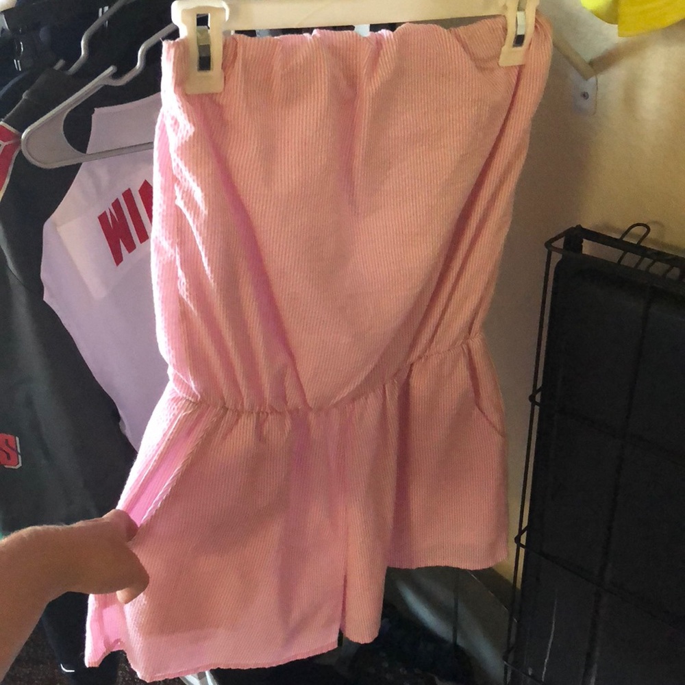 pink & white striped romper